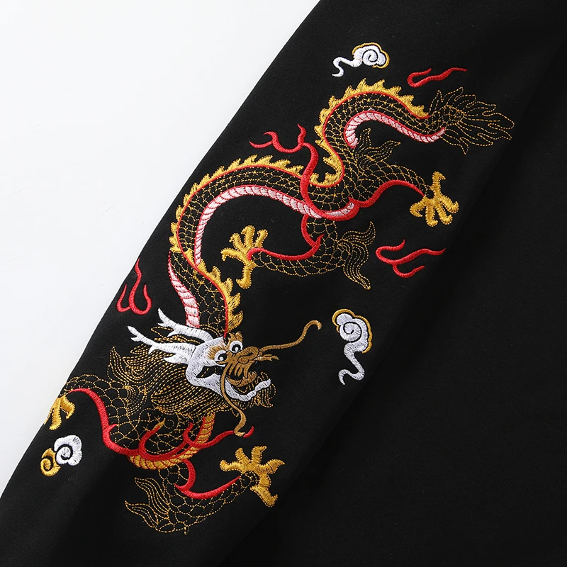 Chinese Dragon Embroidery Hoodie Fashion Men Streetwear Harajuku Pullover Sweatshirt Casual Hoodie Hip Hop Oversized Cotton Tops