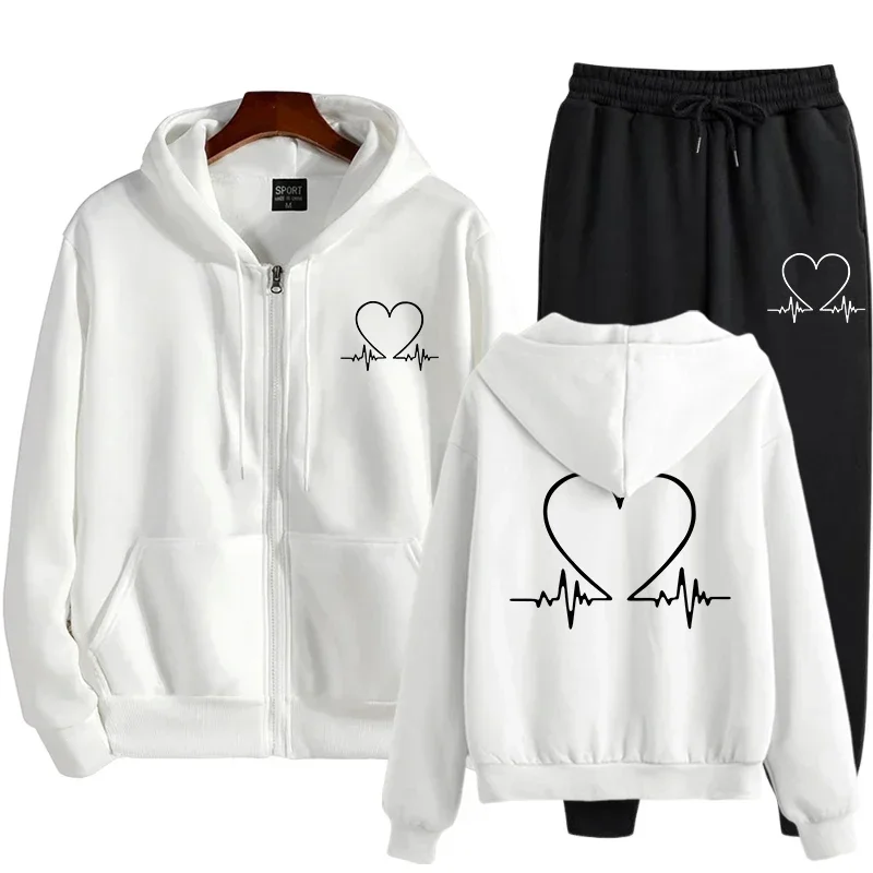 Women Pants Set Zipper Hoodies+ Pants Spring Autumn Casual Fitness Sports Hot Elastic Women Clothes Outfit Drawsting Pants 2025