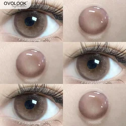 OVOLOOK-różowe oko soczewki kolorowe kolorowe soczewki kontaktowe krótkowzroczność dla oczu 2 sztuk/para naturalne soczewki źrenice brązowe niebieskie Grey Fashion Lens