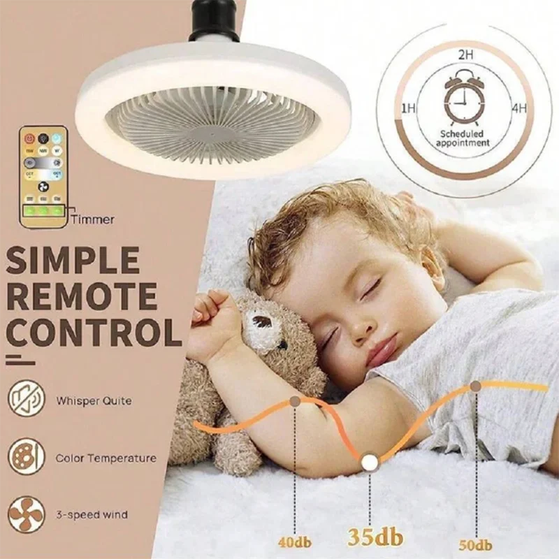 E27 LED Smart Fan Light Remote Control 3 Speed Whisper Quiet ABS Blades 36W Lighting 4W Fan Energy Saving Silent Air Supply