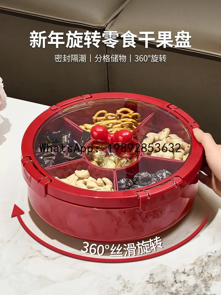 HZ red housewarming fruit plate household living room coffee table rotating New Year's candy box grid sealing nut melon