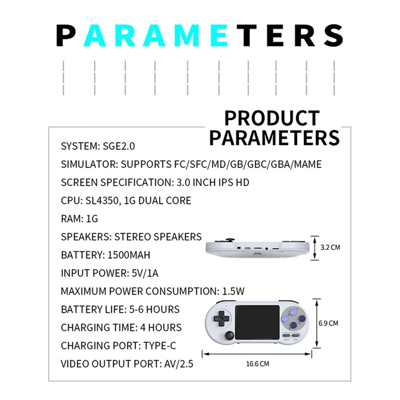 SF2000 Console de jogos portátil retrô de 3 polegadas com 8000 jogos integrados, jogadores clássicos portáteis, console de videogame IPS