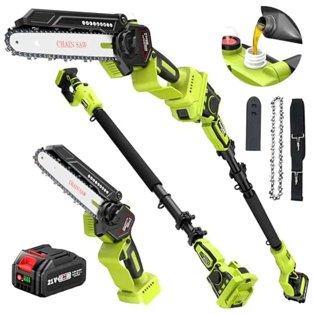 

2-in-1 Cordless Pole Saw Mini Chainsaw Brushless Motor 4.0Ah Battery Electric Telescoping Tree Trimmer 15 Ft Max Reach 200%