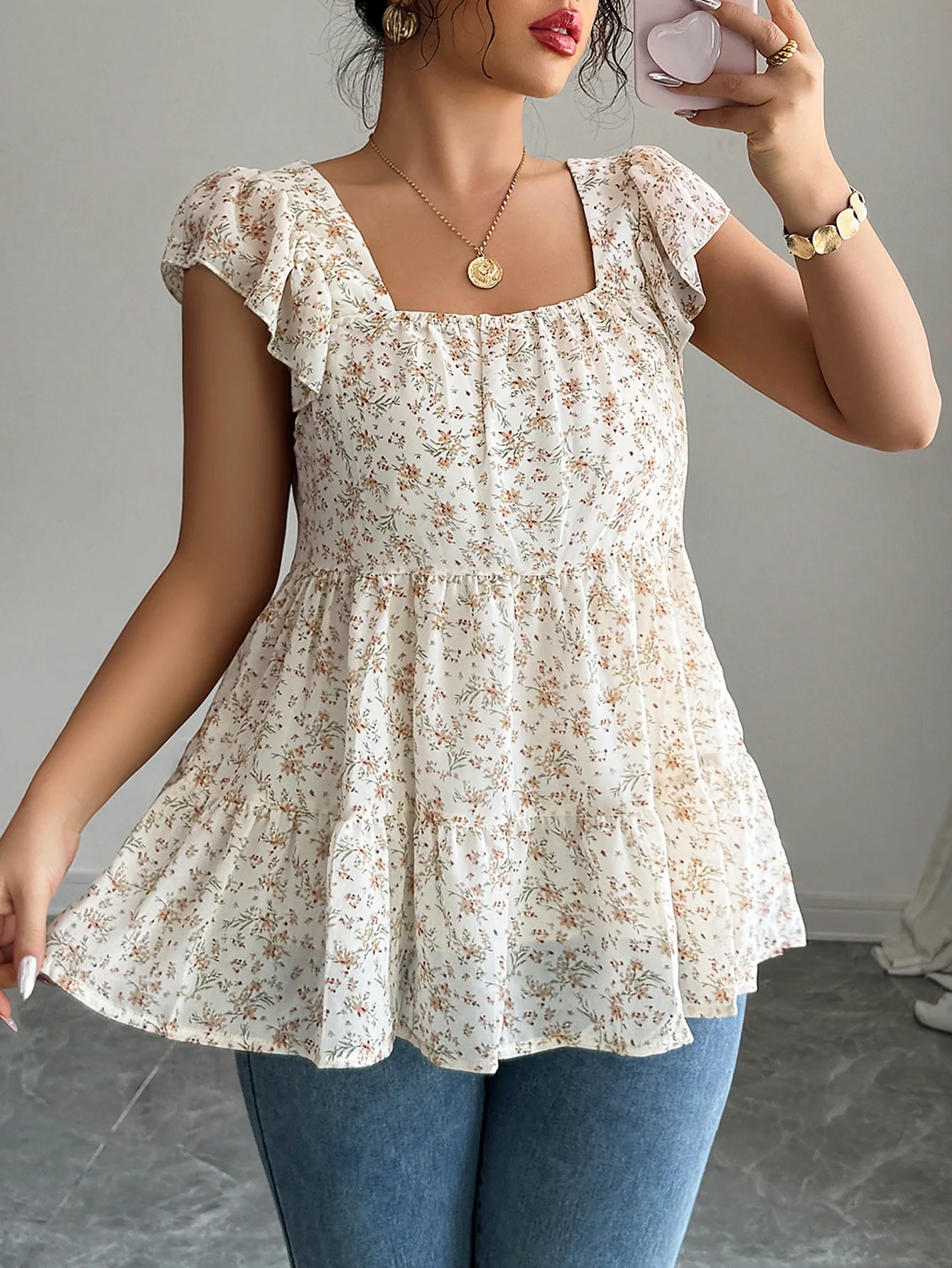 

Vacation Minimalist Style Floral Bouquet Waist High-End Top Women's Clothing