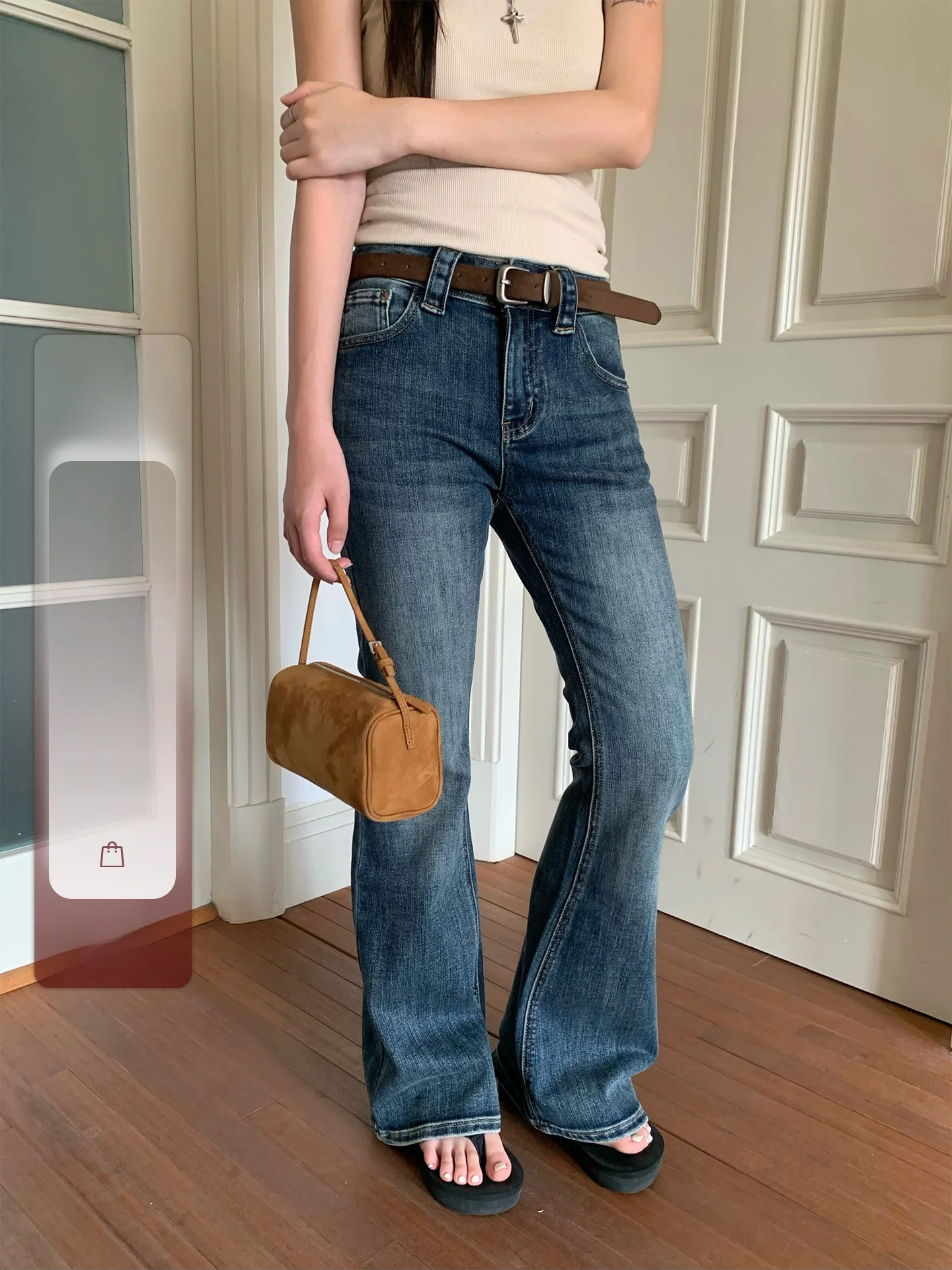 

Retro Blue Flared Jeans High Waist Wide Leg Pants Floor-Length Women's Loose Fit Summer Korean Style Casual Denim Trousers