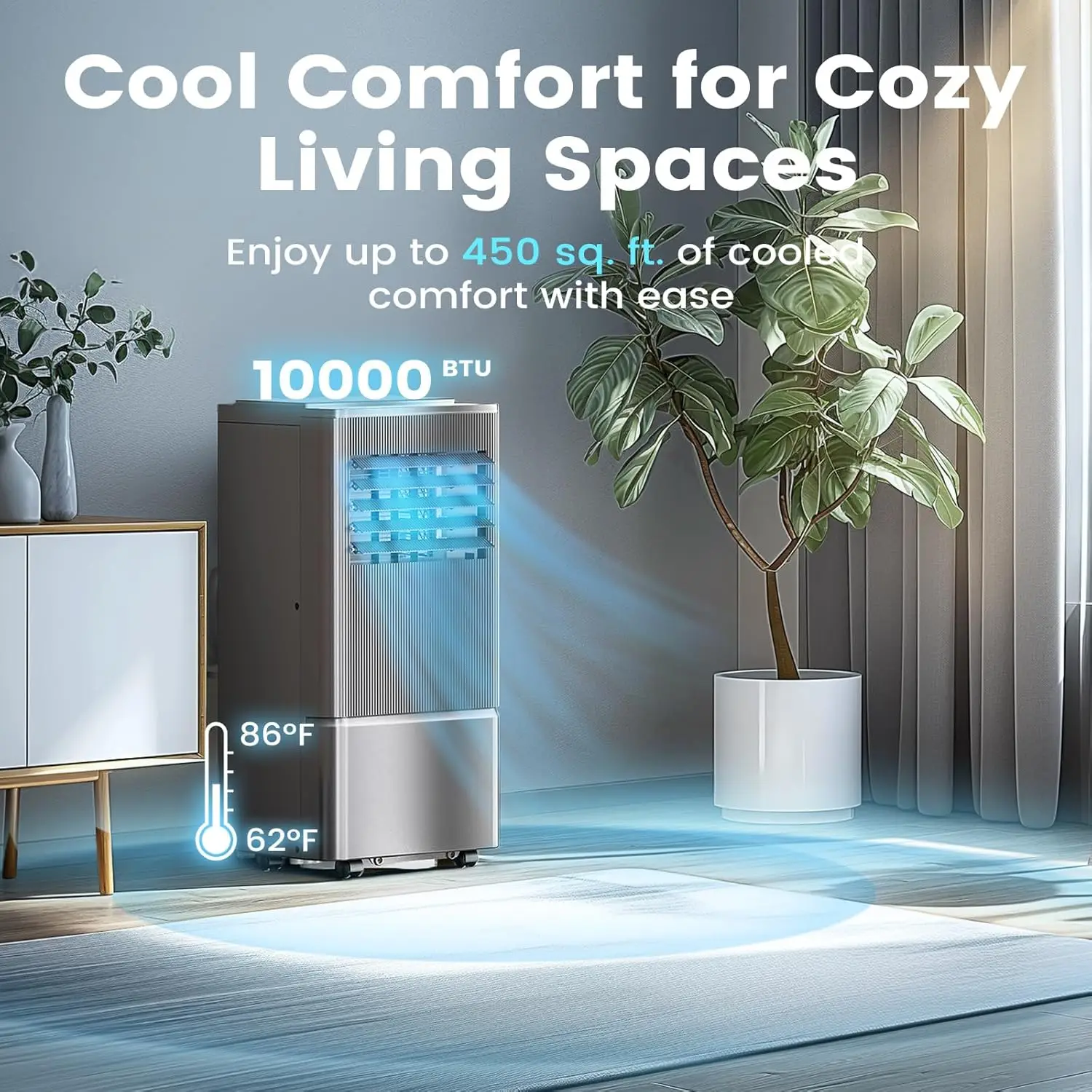 New Portable Air Conditioner, 10000 BTU Air Conditioner Portable for Room Up to 450 Sq.Ft, 24H Timer, 3-in-1 Quiet AC Unit