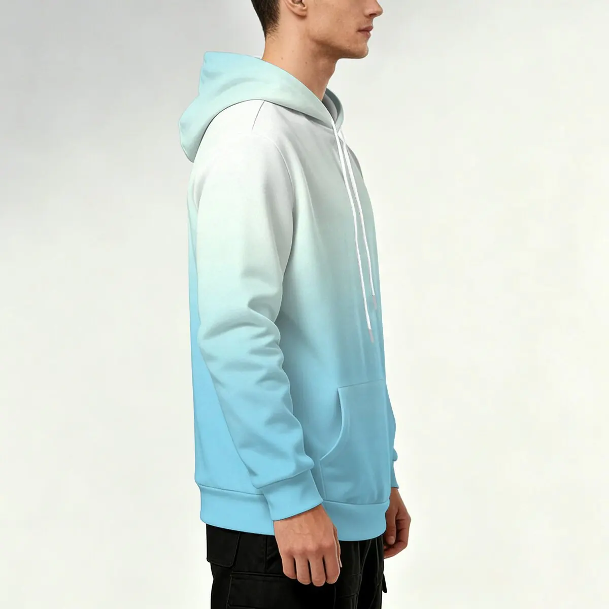 Minimally Personalized Gradient Printed Men's Hooded Sweatshirt for Autumn and Winter, Fashionable and Versatile Daily Top