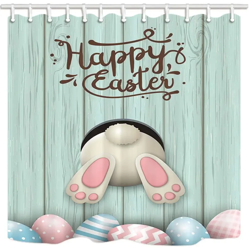 Funny Rabbit Easter Easter Pink and Blue Eggs Happy Easter Resistant Polyester Curtains