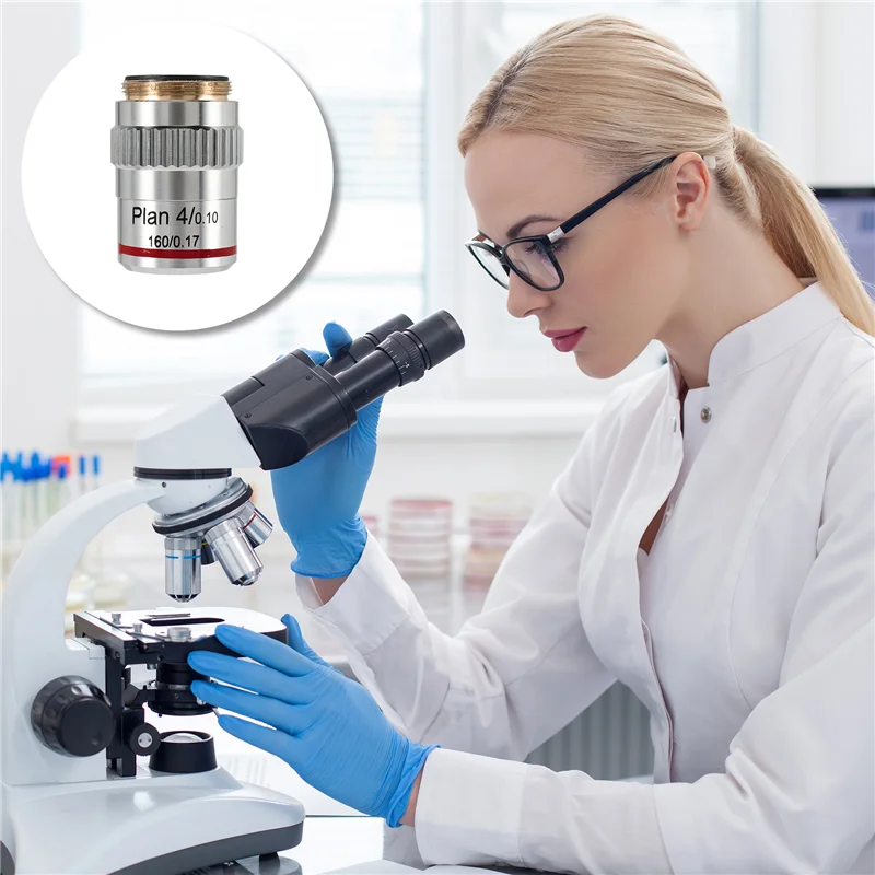 AED5-Microscope Plan Achromatic Objective Lens 4X Biological Metallurgical Microscope Objectives