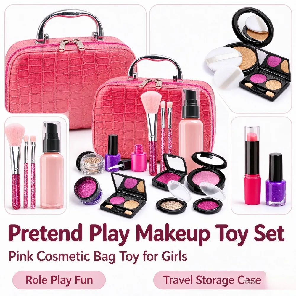 Kids Pretend Makeup Set Simulation Cosmetics Toy for Girls Playhouse Preschool Fun Game Safe Role Play Gift