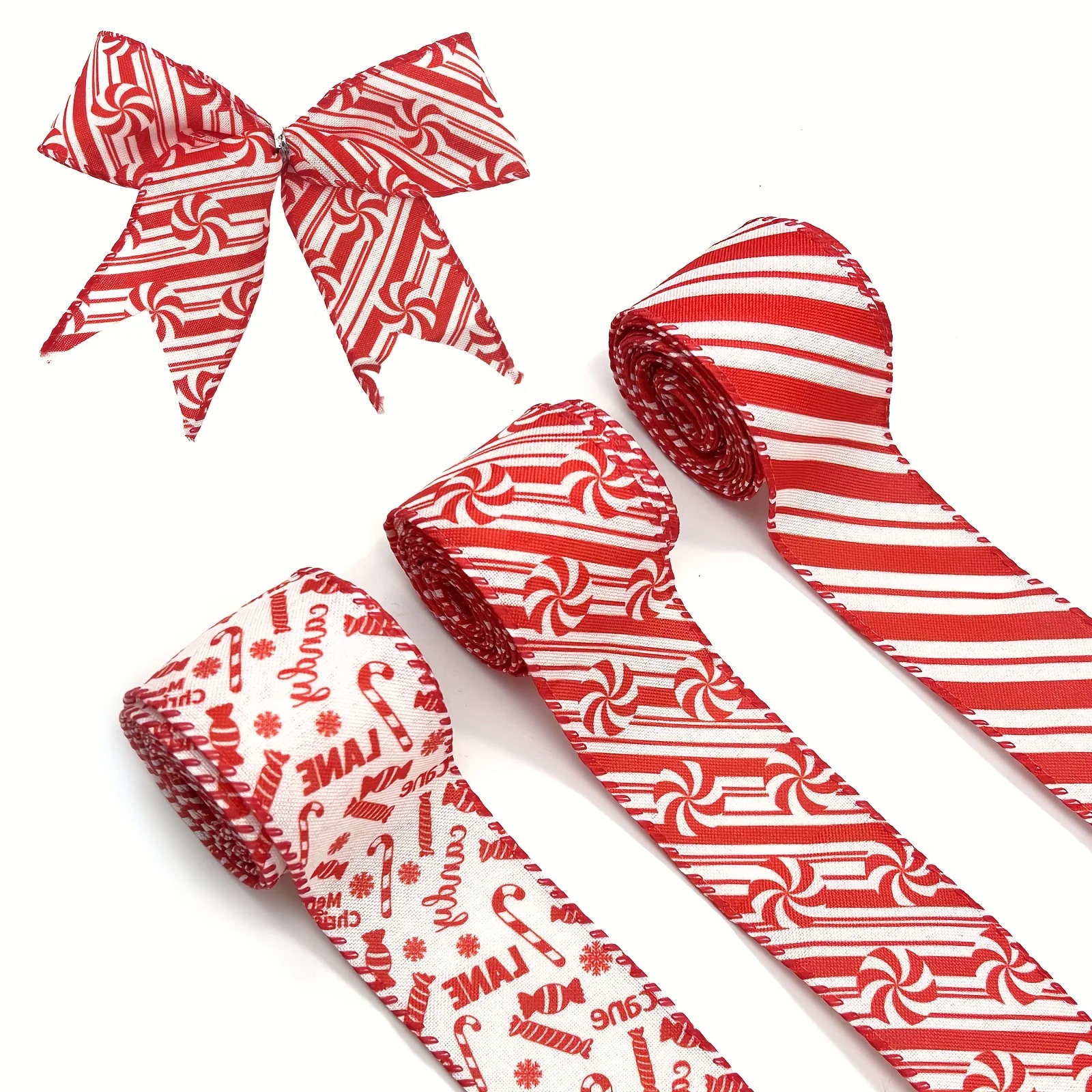 1pc 5 Yards Christmas Wired Edge Ribbon Candy Cane Burlap Ribbon Red Xmas Crafts Ribbons for Christmas Bow Crafts Party Decor