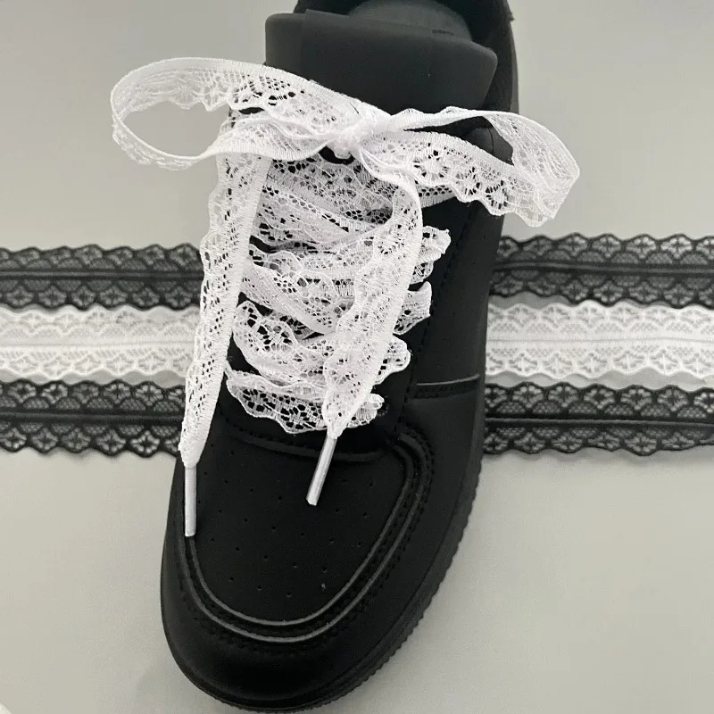 Women's 2.9cm Flat Lace Shoelaces for Casual Shoes - Black/White Flat Shoelace Accessories for Sneakers