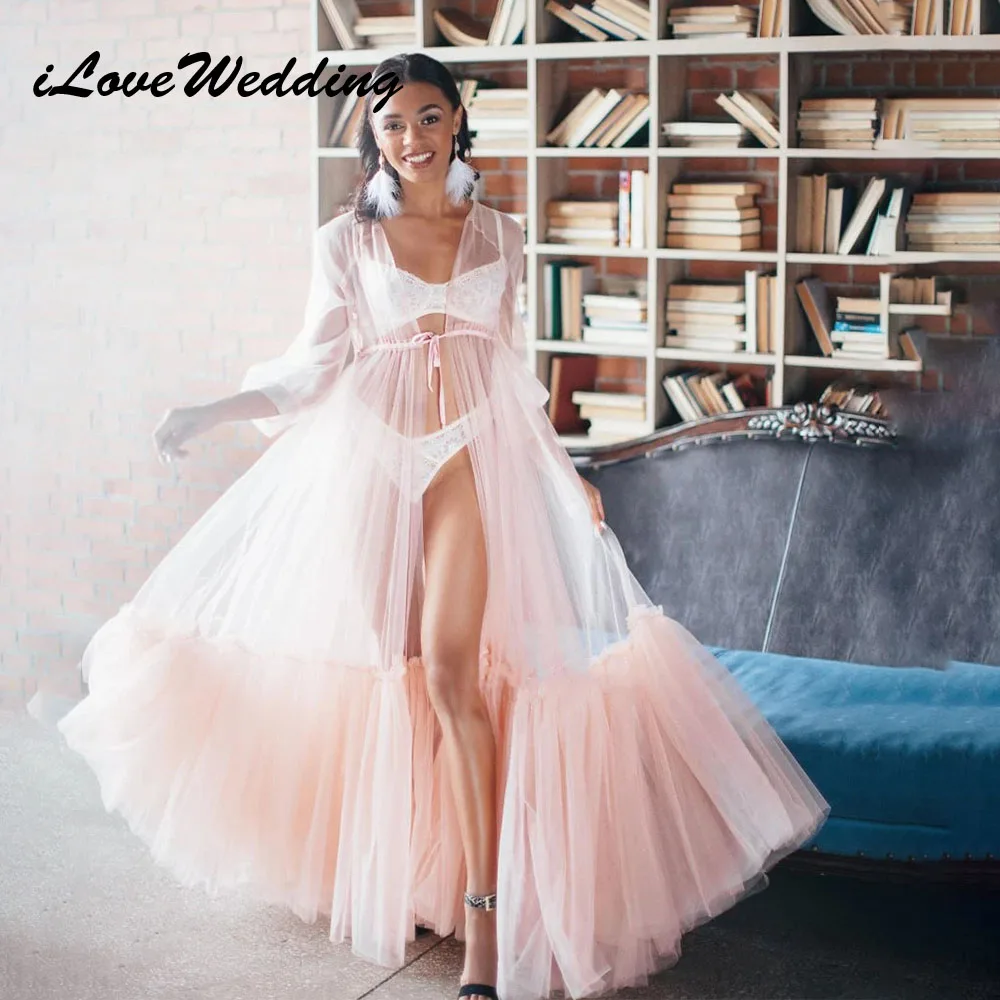 

ILoveWedding Illusion Sheer Maternity Dress For Photoshoot Long Sleeves Front Slit Babyshower A-Line Pregnancy Photography Gowns