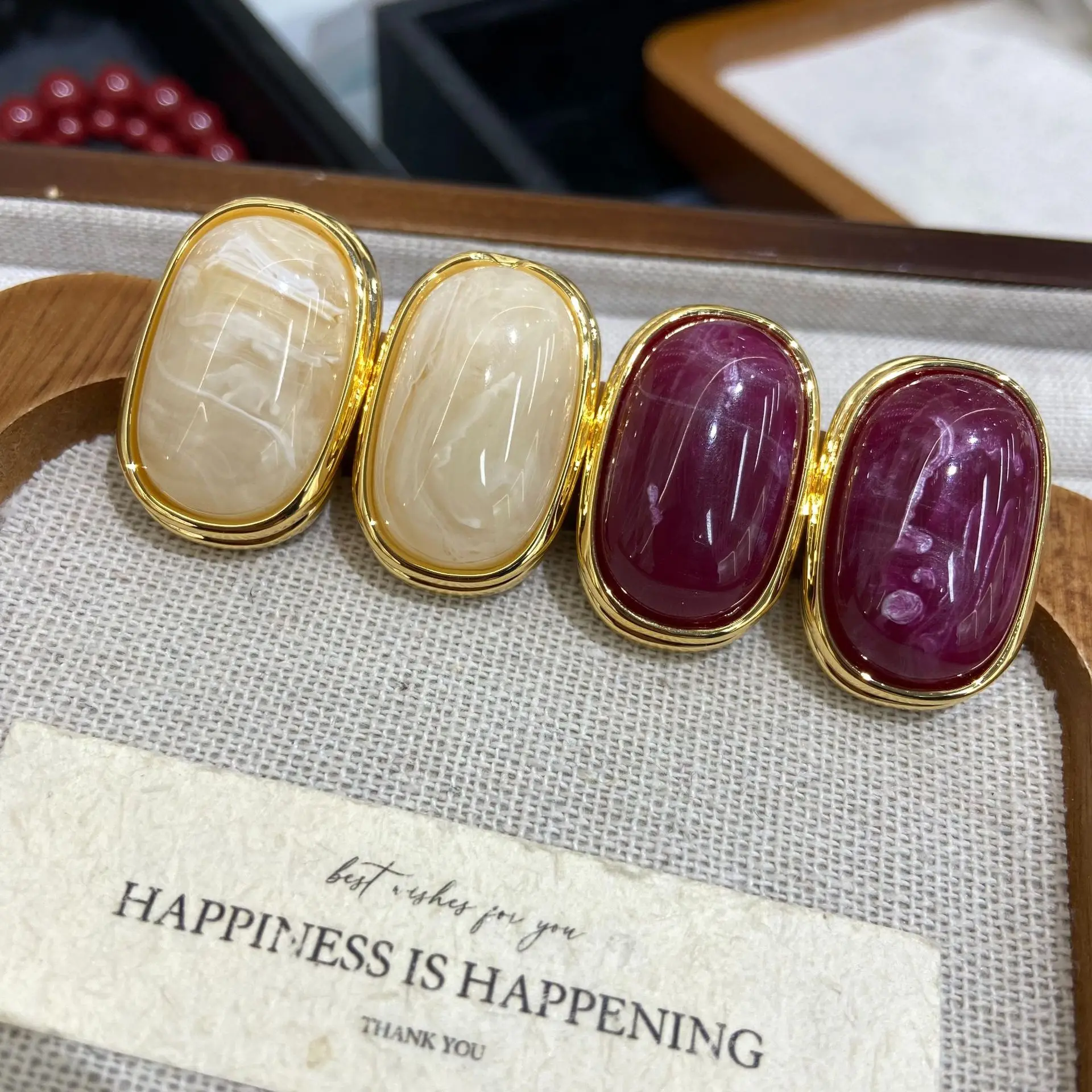 2026 New Fashion Jewelry Women's Natural Stone Vintage Rounded Elegant and Grand Texture Earrings Earrings Suitable Gifts