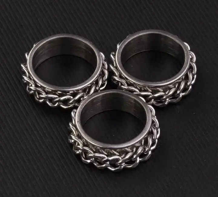 

50 pcs Rotate Rotating Anxiety Fidget rings Stainless Steel Chain Finger Ring For Men Punk Rock Gift