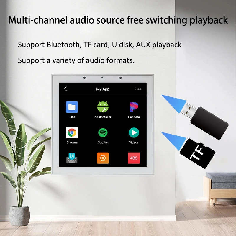 Smart Home Touch Screen 4 Inch Android 11 bluetooth audio in Wall Amplifier Alexa Voice Control Background Music Ceiling Speaker