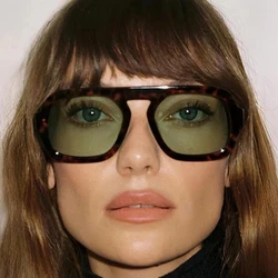 SO&EI Retro Square Sunglasses Women Fashion Gradient Shades UV400 Men Punk Blue Green Sun Glasses