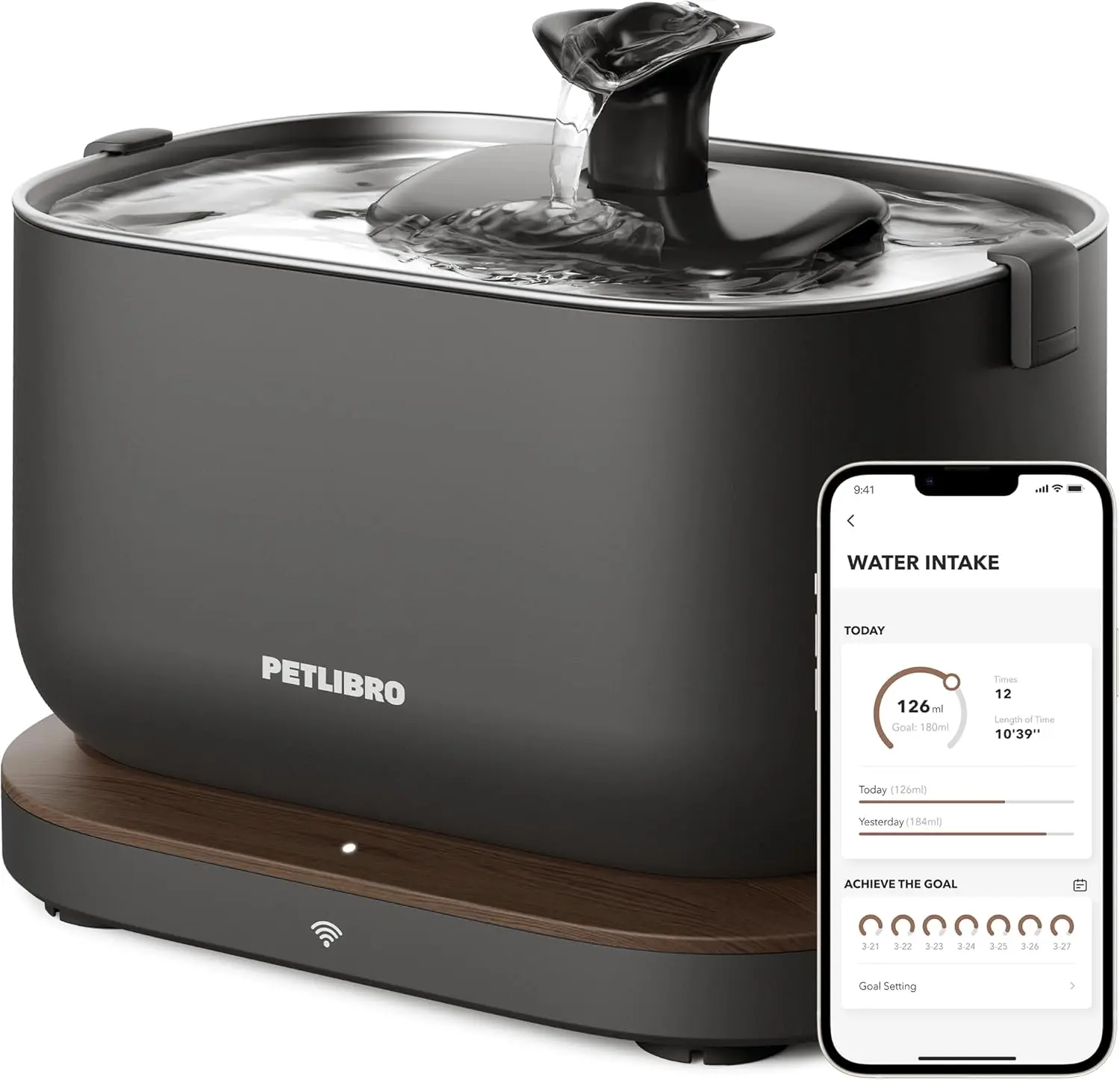 

Smart Wi-Fi Cat Water Fountain with App Monitoring, Stainless Steel Tray, 2.5L Automatic Dispenser for Indoor Pets