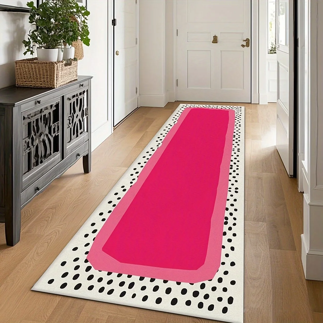 Vibrant Pink Abstract Runner Rug Polka Dot Spotted Hallway Carpet Non-Slip Washable Entrance Floor Mat Modern Home Decor