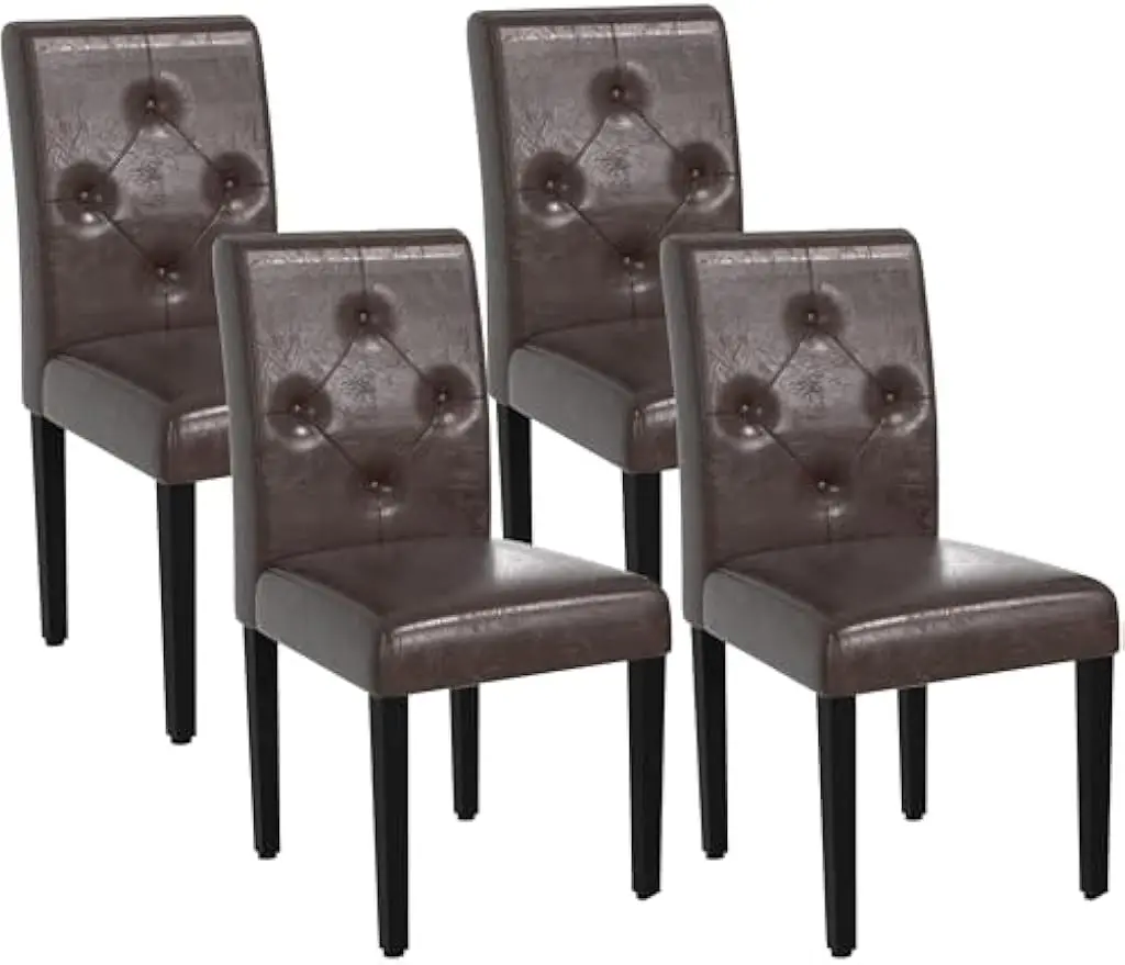 

Набор из 4 мягких обеденных стульев VECELO, современная искусственная кожа, ножки из массива дерева и высокая спинка для кухни/гостиной - кофе