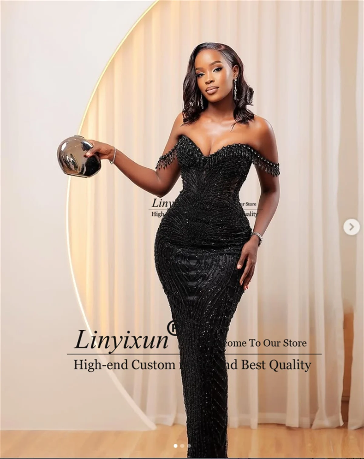 Sparkly Sequined Crystal Mermaid Prom Dresses Aso Ebi Customized Women Evening Gowns Off the Shoulder Long African Party Dress