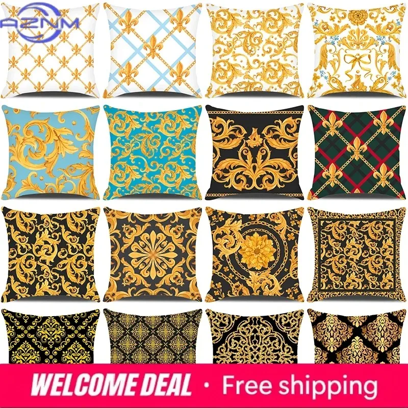 European Style Home Decorative Cushion Cover 18x18 Inches Geometric Printed Throw Pillowcase Baroque Decor Pillow Cover for Sofa