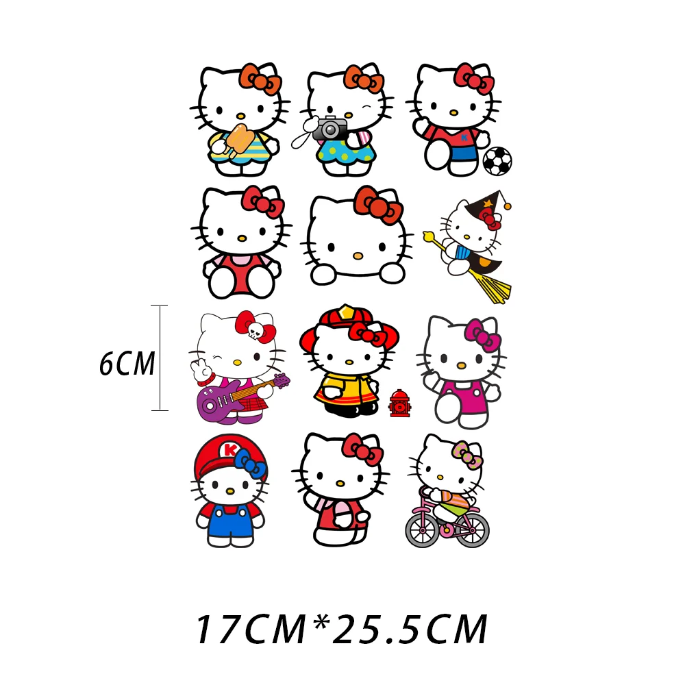 12Pcs/Lot Hello Kitty Kuromi Cute Thermoadhesive Fusible Stickers Heat Thermal Transfer Iron On Patches Children\'s Clothes Kids