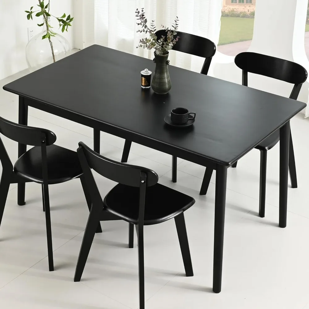 Modern Oak Rectangle Dining Table, 47.2 Solid Wood Kitchen Table, Easy Assembly, Black