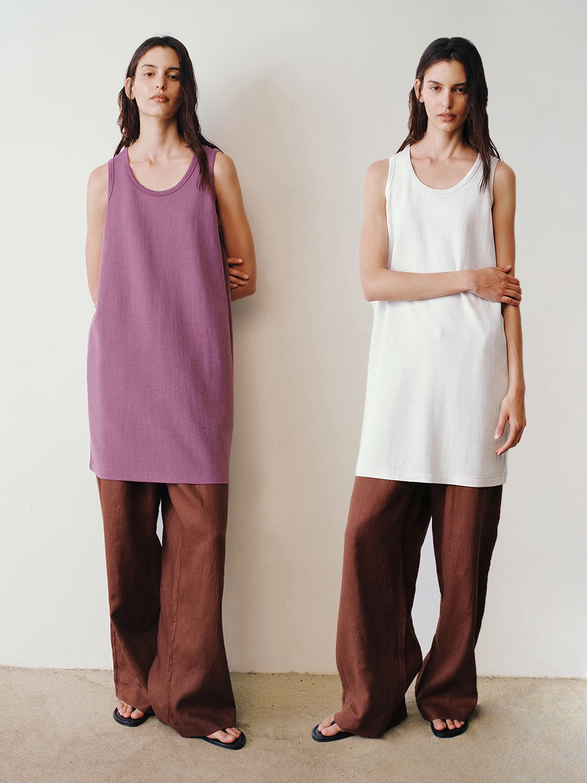 

Cotton Linen Blend Sleeveless round Neck Vest Dress Lightweight Lazy Home Clothes ASONGS Simple Style All Season Color