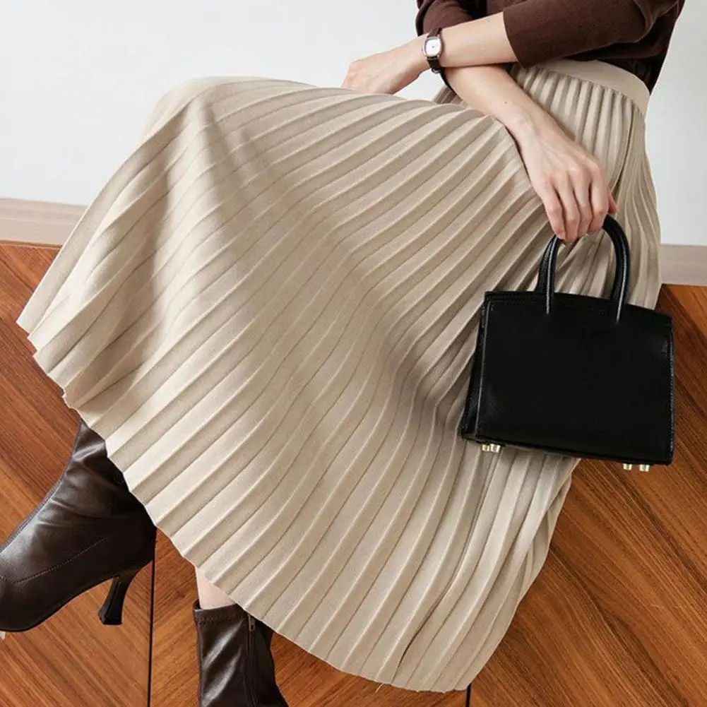 High Waist A-line Skirt Elegant Women\'s Maxi Skirt with Elastic High Waist A-line Design Pleated Hem for Work or Leisure Outfits