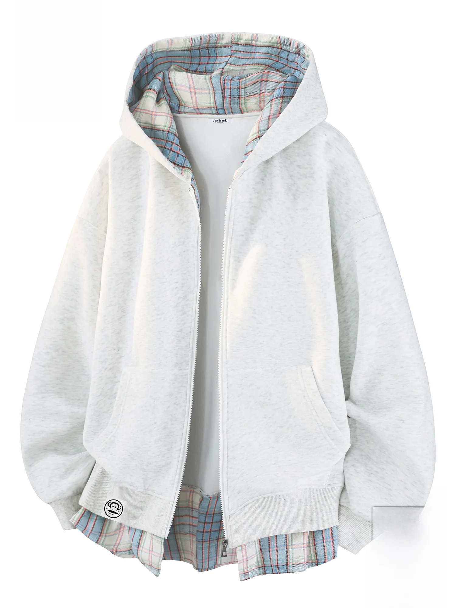 

PaulFrank Plaid Splicing Casual Open Cardigan Hoodie Men's Winter New Loose Long Sve Jaet Comfortable Cotton Polyester B...