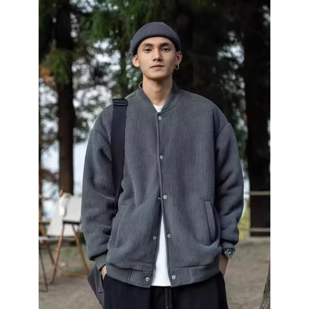 

Мужская вязаная бейсбольная куртка большого размера, осенне-зимняя, свободная, теплая верхняя одежда в стиле ретро, простой дизайн, для повседневной носки