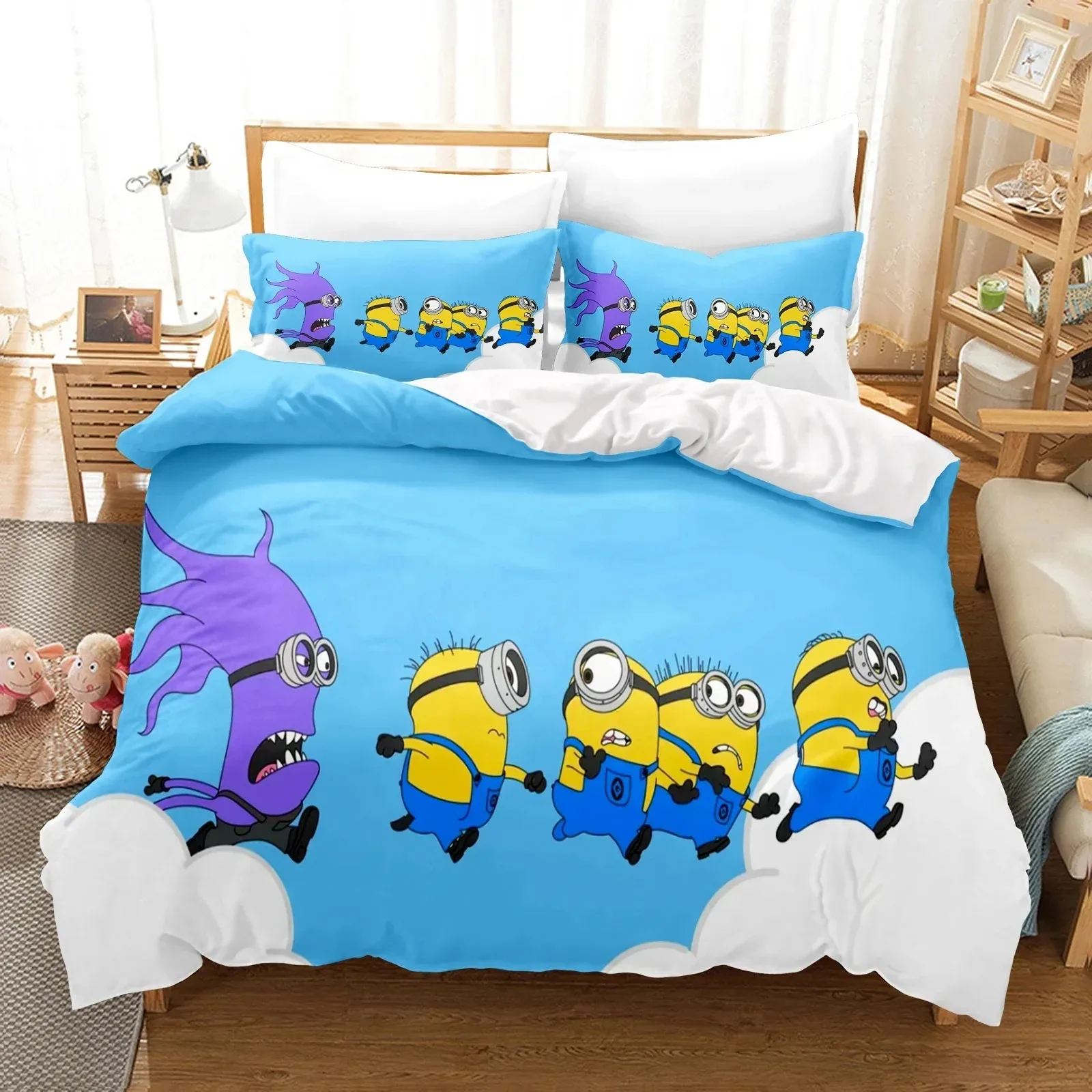 Комплект постельного белья с рисунком M-Minions, пододеяльник, наволочка, украшение для спальни для мальчиков и девочек, подарок на день рождения, односпальный, двуспальный, большой размер