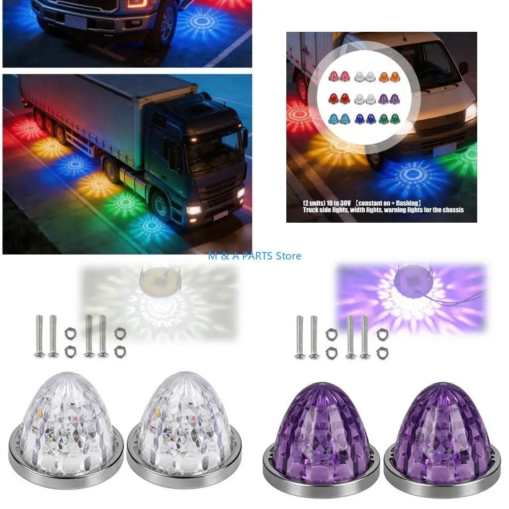 U1JF LED Side Marker Warning Light for Truck or Trailer, 10-30V 2Pcs Light Set with Faceted Lens for Clearance Use Daily