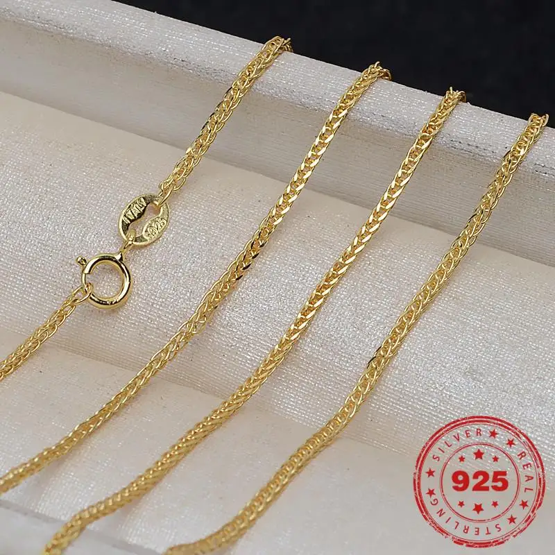 HOYON 100% Pure S925 Silver 18K Gold Plated Chain Necklace for Men Women White Gold Rose Gold Color Chopin Link Neck Collares