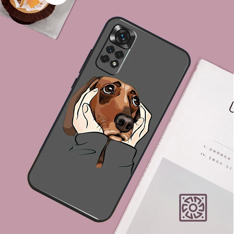 Cartoon Dachshund Sausage Dog Case For Xiaomi Redmi Note 12 11 8 9 10 13 Pro 12S 11S 10S 9S Redmi 13C 9C 10C 12C Cover