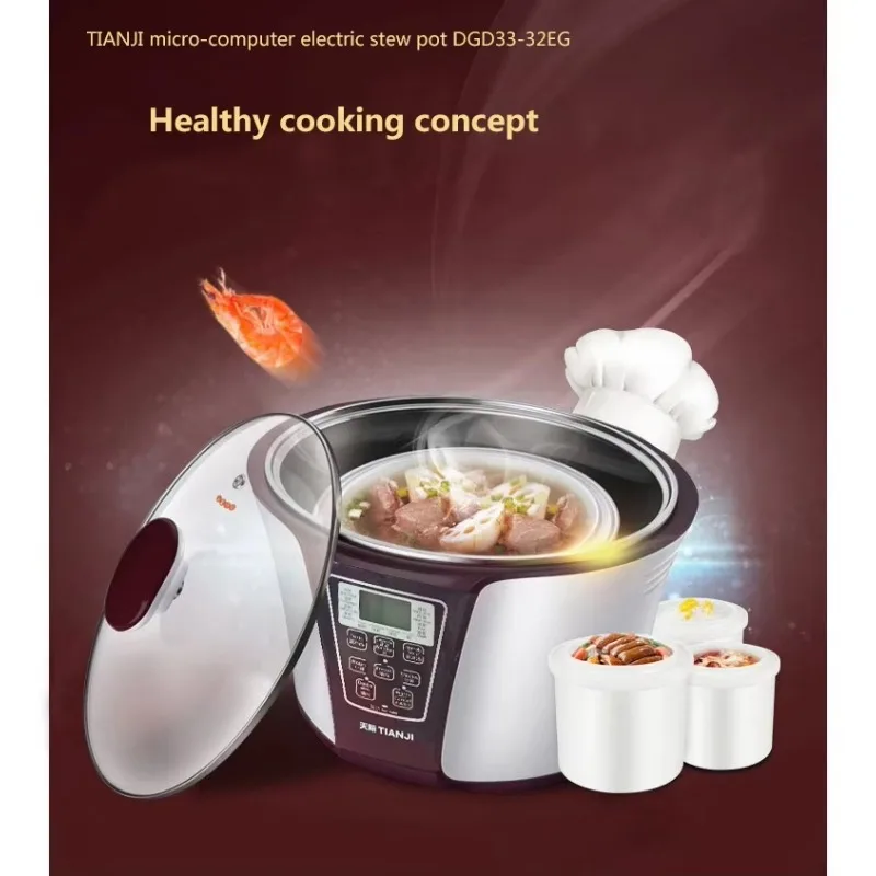 Electric crock pot healthy cooker stainless steel automatic multi-slow cooker ceramic lining