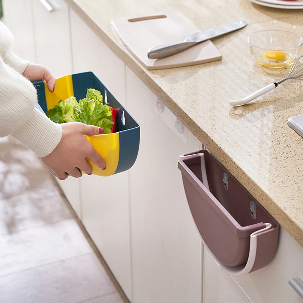

Hanging Trash Can Storage Bin Wall Mounted Garbage Basket Wash Basket Home Office Kitchen Car Travel Plastic Compact