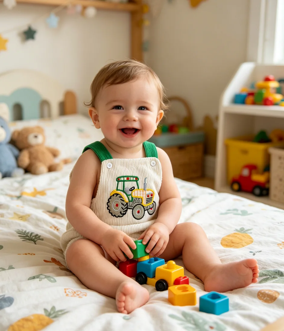 0-4Y Baby Boys Apricot Corduroy Car Embroidery Overalls Romper Infant Casual Jumpsuit