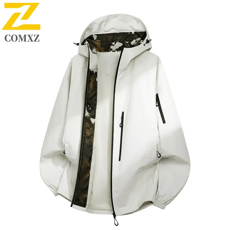 COMXZ الخريف في الهواء الطلق نمط الجبل وظيفية للجنسين العصرية فضفاضة تناسب هود سترة مقاوم للماء يندبروف المشي لمسافات طويلة معطف عالي الجودة