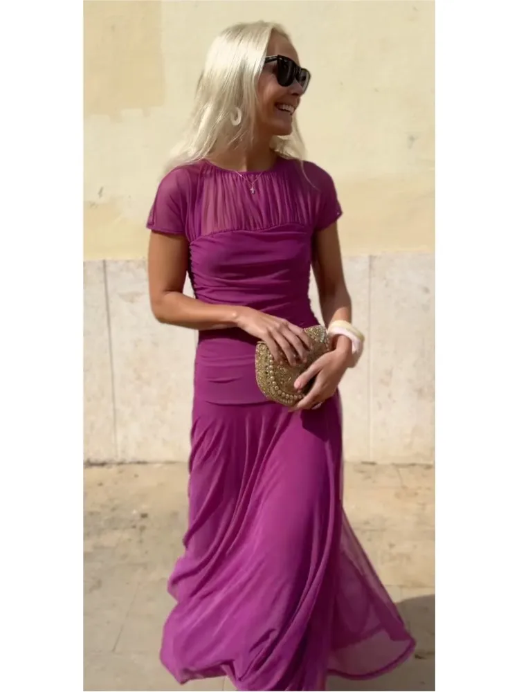 

Уличная одежда в иностранном стиле для женщин, летняя уличная одежда с круглым вырезом, модные платья трапециевидной формы с короткими рукавами, женские однотонные платья с большим подолом