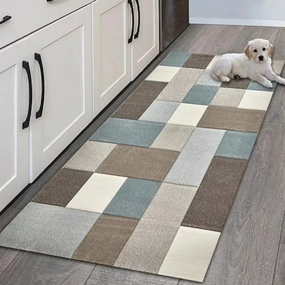 VIKAMA Luxury-style Ink Washed Geometric Flannel Rug Easy to Clean - Entryway, Kitchen, Dining Room, Foot Mat, Home Decoration