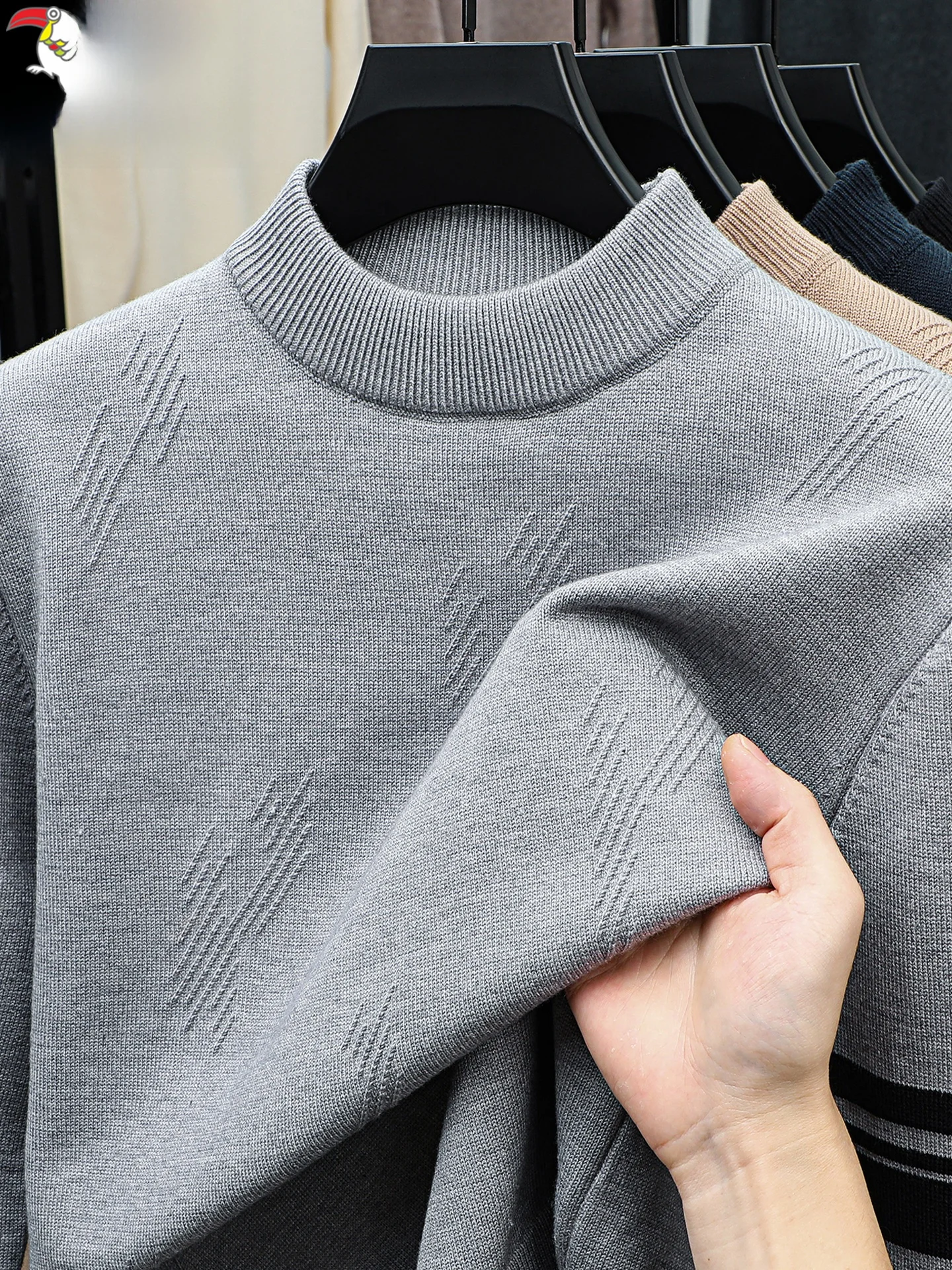 

Thiened Woolen Sweater Men's Casual f High Collar Autumn Winter Faionable Knitted Inner Wear Warm Casual All-Match Mal...