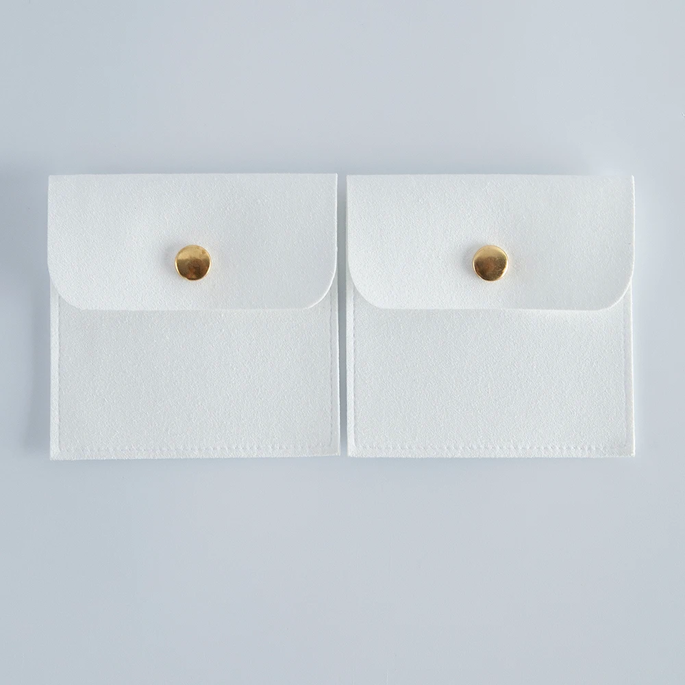 5pcs Beige Microfiber Jewelry Snap Bags for Storage