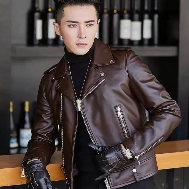 Premium PU Leather Blazer Jacket Men's Short Formal Attire with Sheepskin Texture Versatile for Business Casual Occasions