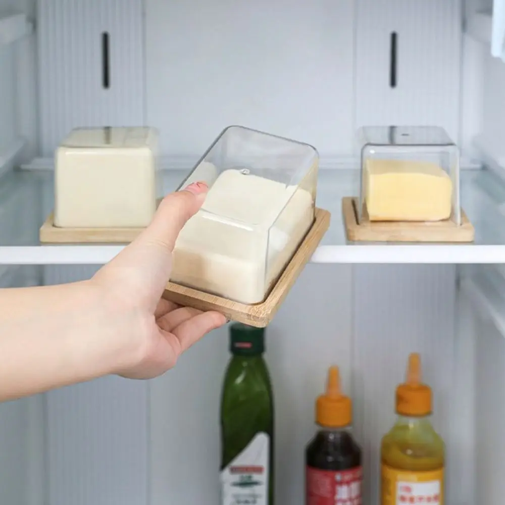 

Bamboo Countertop Butter Dish Rectangular with Transparent Lid Butter Storage Box Nordic Style Dust-proof Butter Container Party