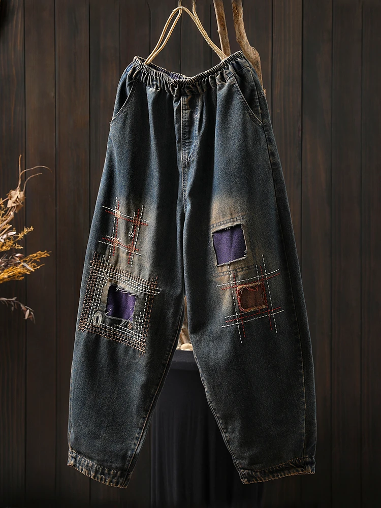 

Женские повседневные джинсы-бойфренды, Новое поступление, осень 202, винтажный стиль, свободные удобные женские джинсовые шаровары с вышивкой M1888