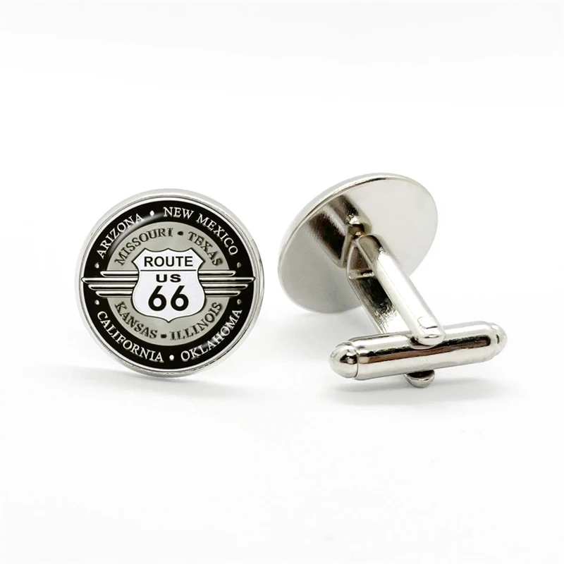 Route 66 Plated Men Fashion Cufflinks Historic Mother Road Shirt Cuff Links Wedding Cufflinks for Husband