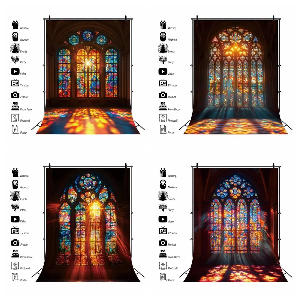 

Vintage Church Backdrop Window Sunlight Religious Activities Party Kids Portrait Photography Background Decor Photostudio Props