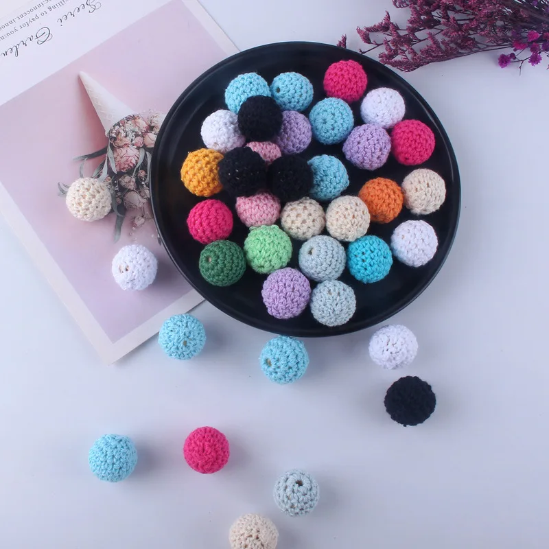 16mm 20pc/lot  Crochet Round Wooden Beads Baby Teething Beads for Pacifier Chain Necklace Bracelet  DIY Accessories BPA Free